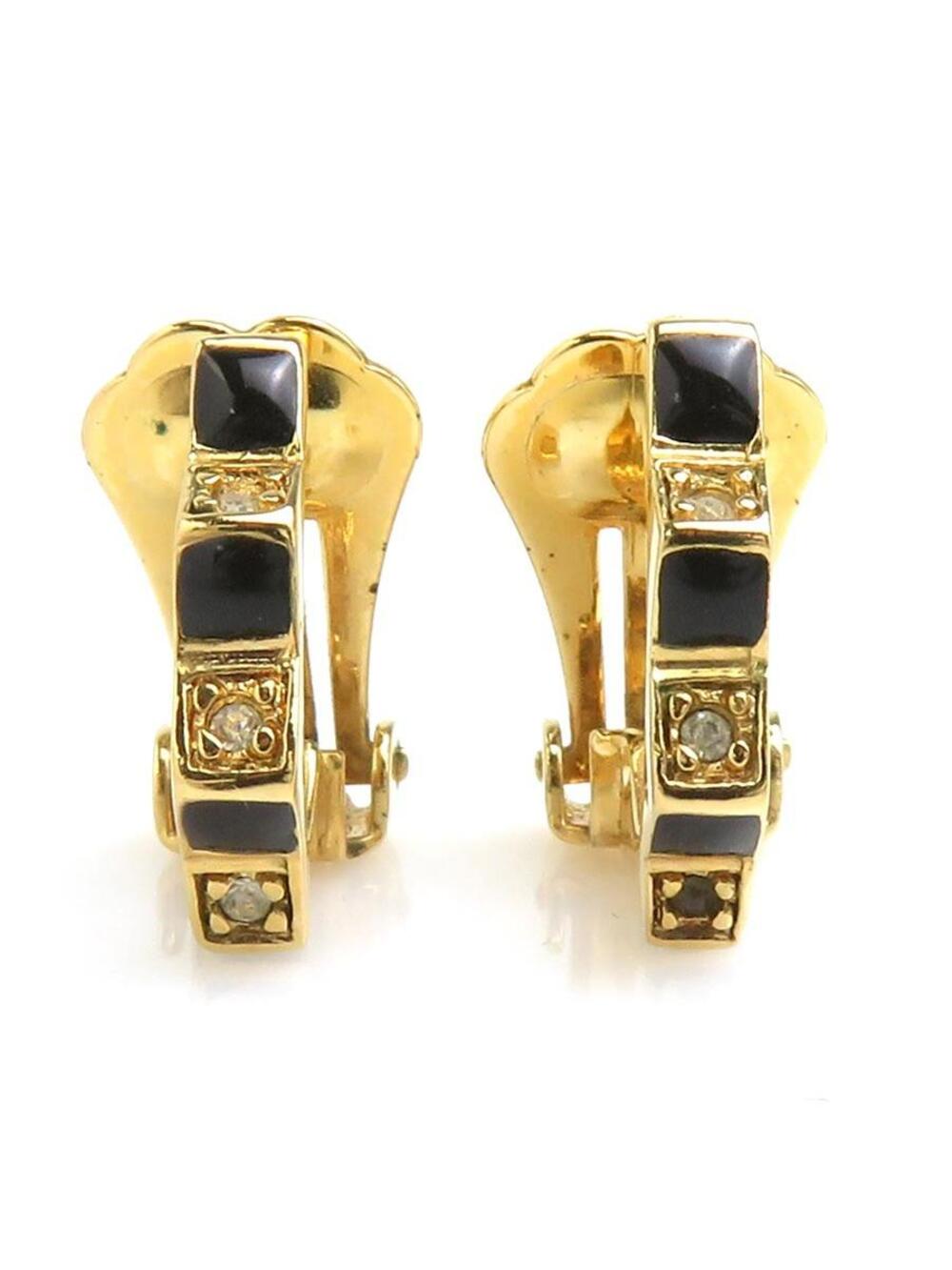 Auth Christian Dior Earrings Gold/Black #363548C78B